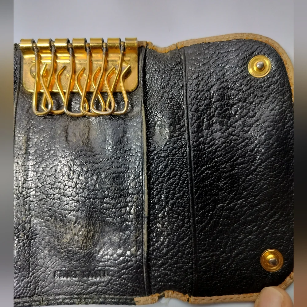 Miu Miu Madras Bicolore Key Holder Small Wallet Card Holder Black Cream Vintage - Picture 7 of 13
